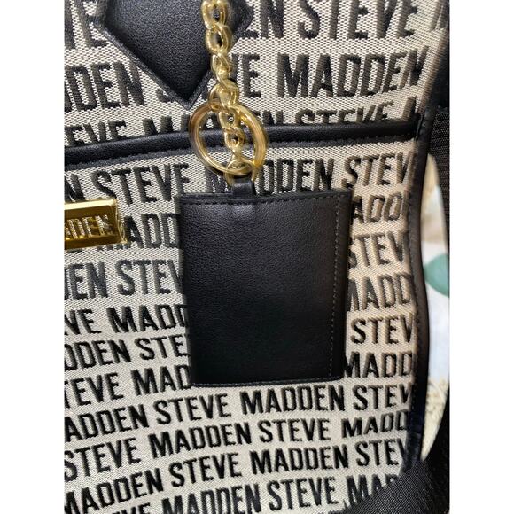 Steven Madden Large Purse Bag Tote Logo Gray Black Card Wallet Strap Handles GUC - Picture 10 of 12